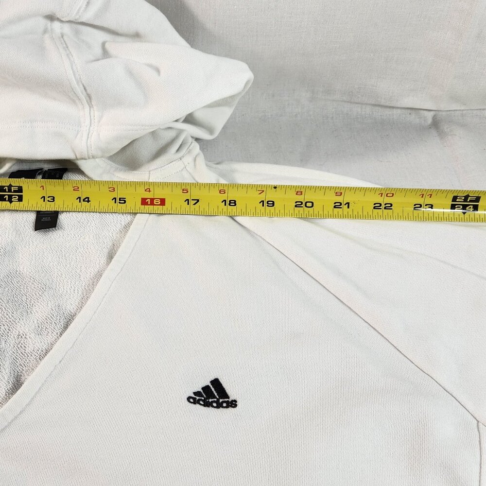 Adidas V-Neck Hoodie Pullover Sweater White XL Cotton Blend Mid-Sleeves - Picture 4 of 16